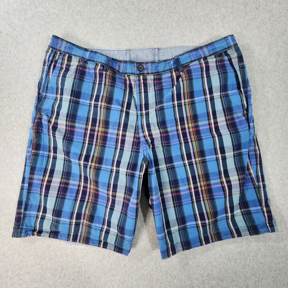 Tommy Bahama Golf Shorts Mens 40x9 Blue Pink Plaid Striped Reversible Pockets
